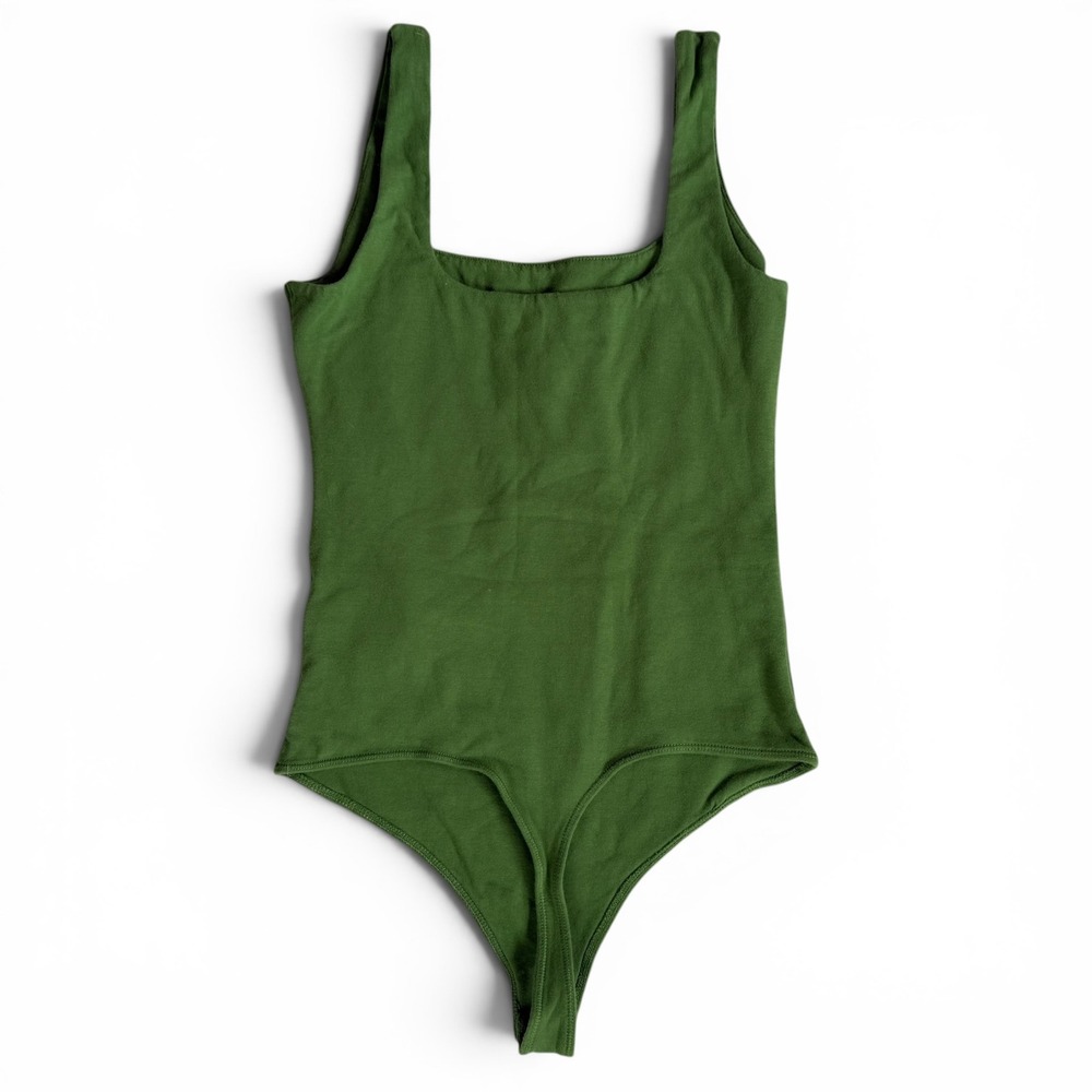 Abercrombie & Fitch Soft A&F Collection Green Square Neck Thong Bodysuit Small